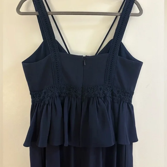 BCBGMAXAZRIA Navy Crepe Embroidered Peplum Jumpsuit - Picture 10 of 13